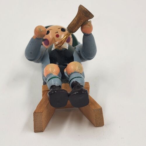 Erzgebirge Horn Player Wood On Bench Vintage Wendt Kuhn German Figure