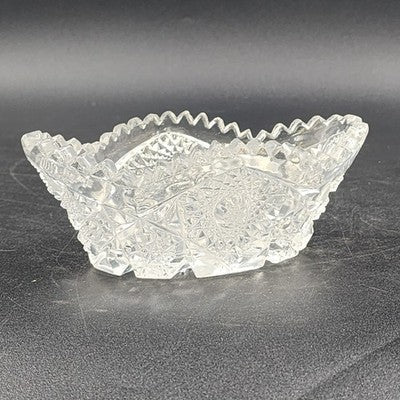 Imperial Glass Nucut Lead Crystal Oval Serving Bowl Sawtooth Edge 6.5" Vtg 50s