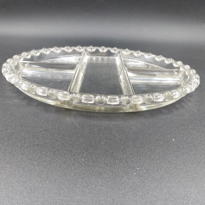 Condiment Dish Plate Divided Five Section Part Clear Glass Bubble Edge 11.25"