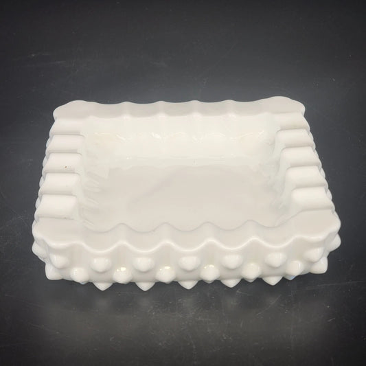 Fenton White Milk Glass Hobnail Ashtray Bowl 5" Square Mid Century Decor Vintage