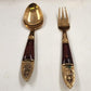 Dessert Flatware Set Nickel Bronze & Teakwood James Thailand 19 Pc Broken Server