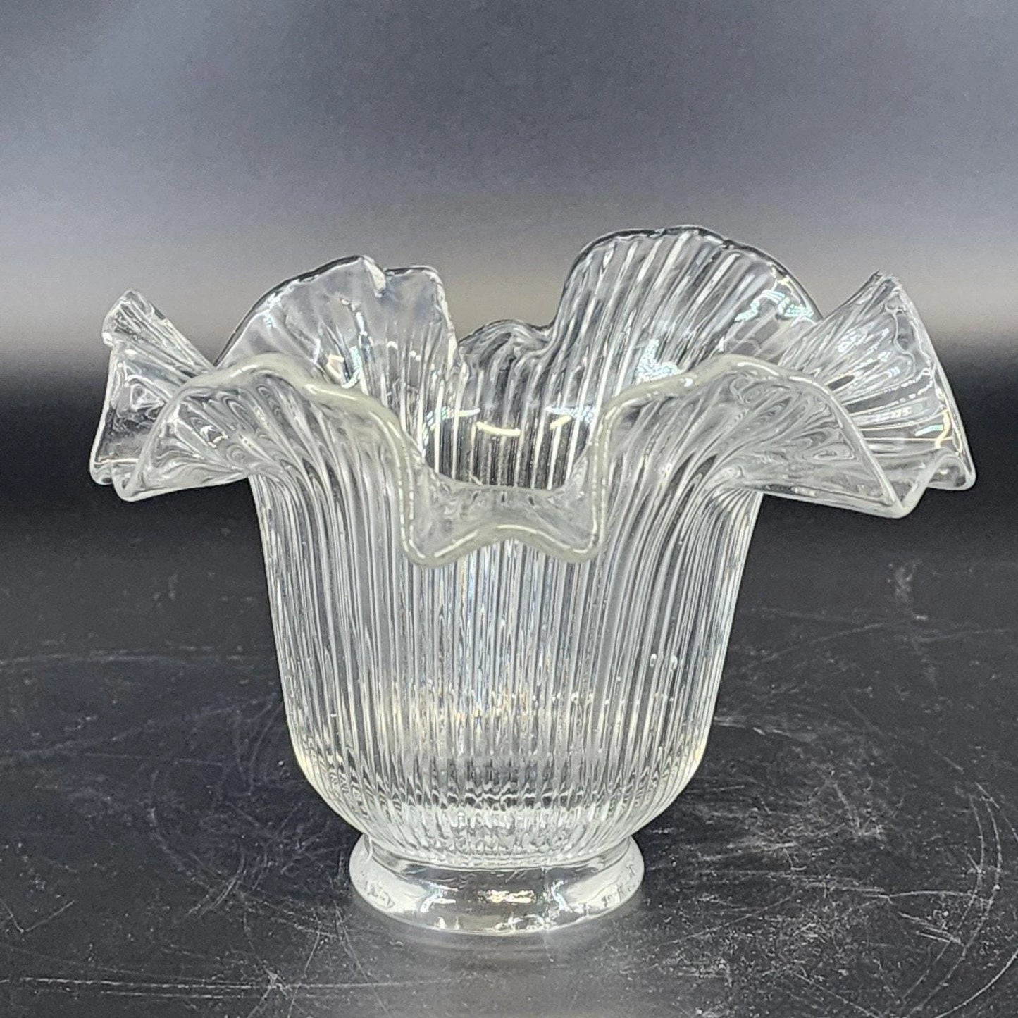 Holophane Ribbed Clear Glass Lamp Shade Ruffled Top 2.5" Fitter Vintage