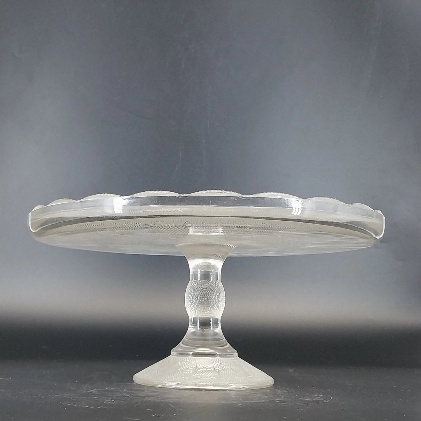 Vintage Jeannette Glass Pedestal Cake Stand Harp Pattern Clear