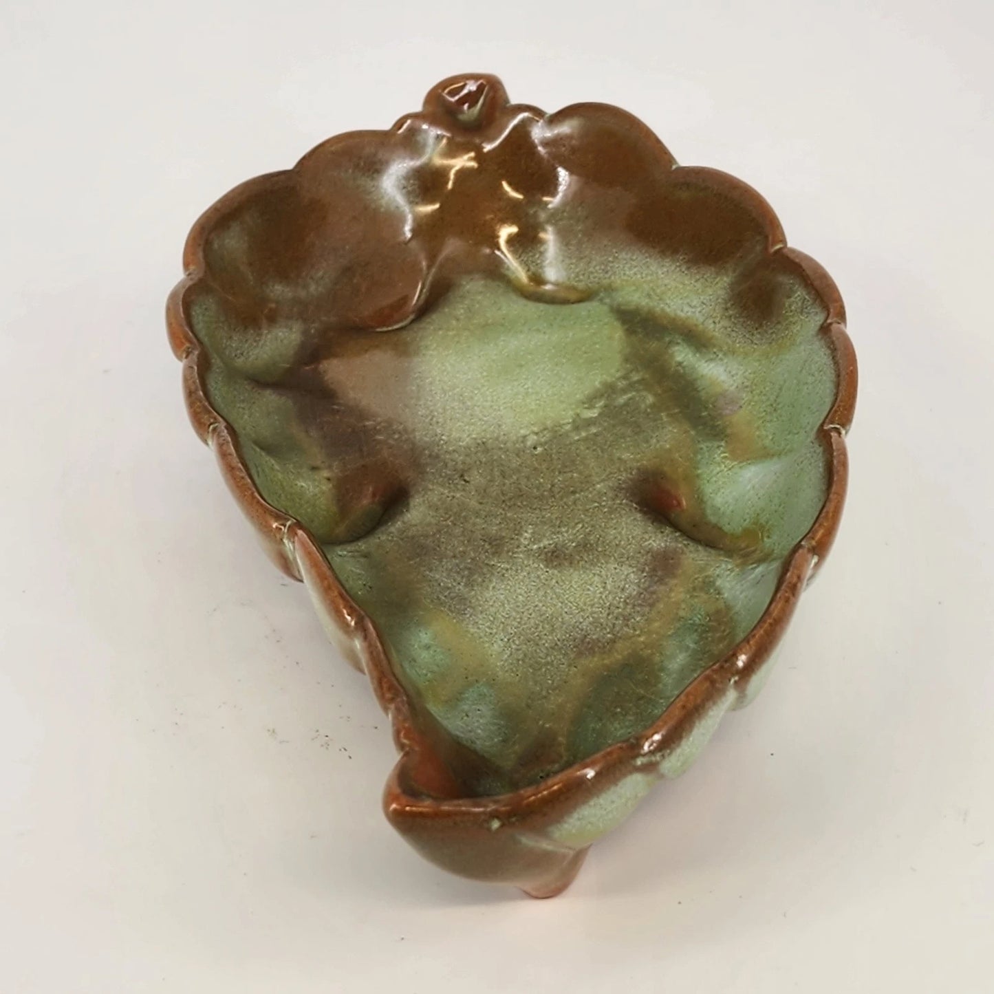 Frankoma Pottery Prairie Green Leaf Dish 225 Footed Serving Tray Oklahoma Clay