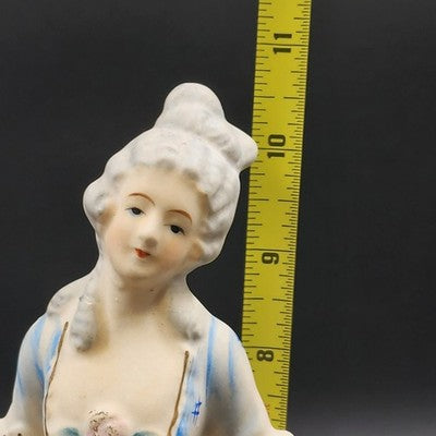Colonial Man & Woman Figurines 10.5" Painted Porcelain Bisque Occupied Japan