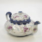 Hand Painted Porcelain Teapot 7.5"Pink Roses Cobalt Blue Gold Accents w Lid Vtg