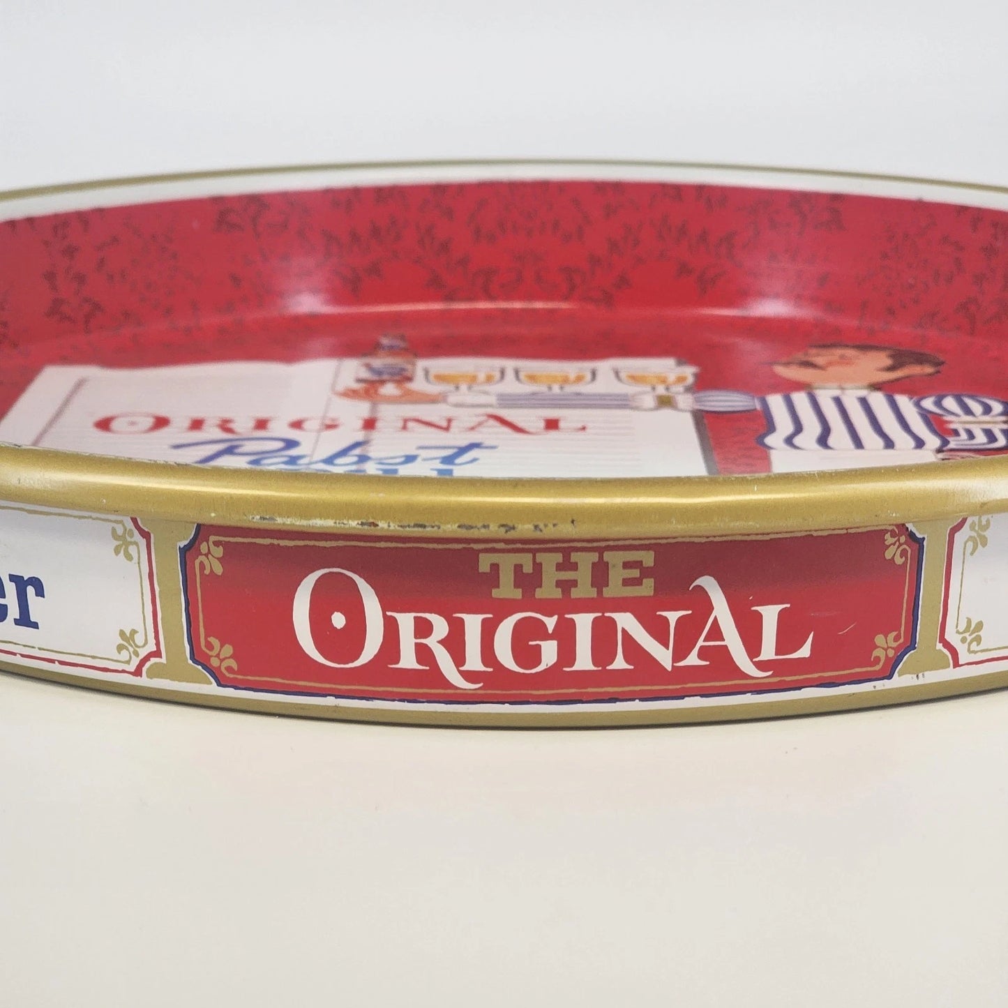 Metal Beer Serving Tray 13" The Original Pabst Blue Ribbon with Waiter Vintage