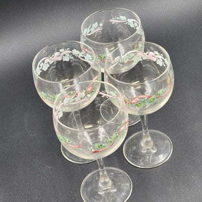 Corelle Callaway Holiday Ribbon Goblets Set of 4 10oz Glassware 6.75" Tall