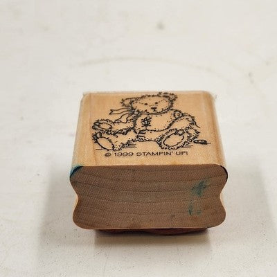 3 Wood Rubber Stamps Greeting Theme Bear Thank you Hello Stampin' Up! 1999