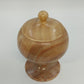 Banded Alabaster Pedestal Candy Dish Lidded Jar Cream Brown Natural Stone 9"