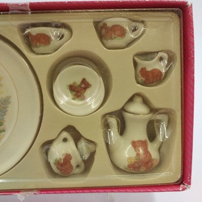 10pc Mini Tea Set Porcelain Floral Bears Collectible w/ Box 4"