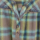 J.Jill Plaid Embroidered Popover Shirt Green Women's Medium Petite Long Sleeve