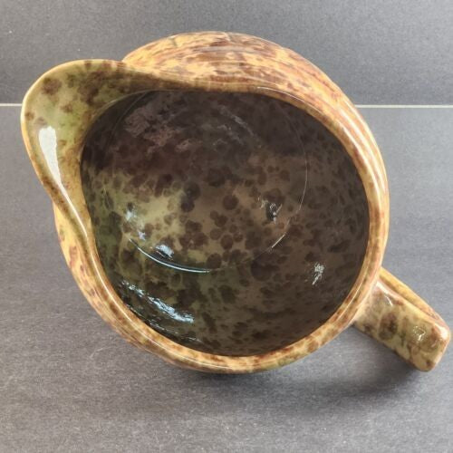 Beige & Brown Ceramic Spongeware Pitcher Morton Pottery Vintage Barrell Style