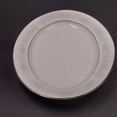 Noritake Cumberland Oval Serving Platter 11" White Flower Platinum Vintage Japan