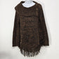 Carol Rose Brown And Black Sweater 3 Button Cowl Neck Size XL Fringe Bottom