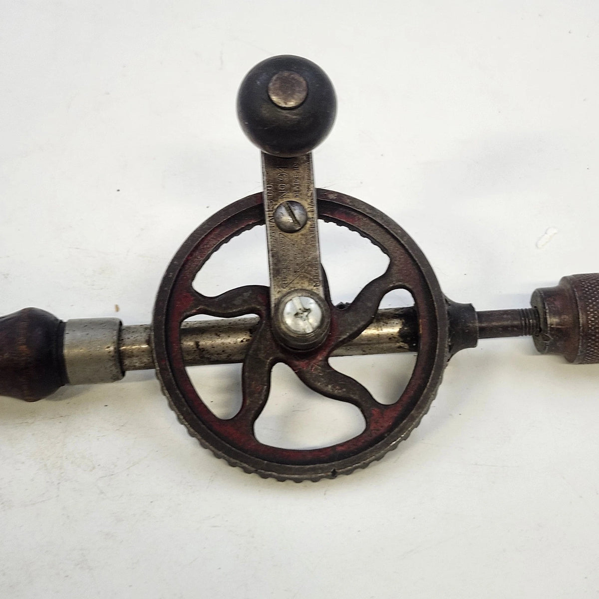 Millers Falls No. 94 Egg Beater Hand Drill 11" Wood Handle Rotary Drill Vtg USA