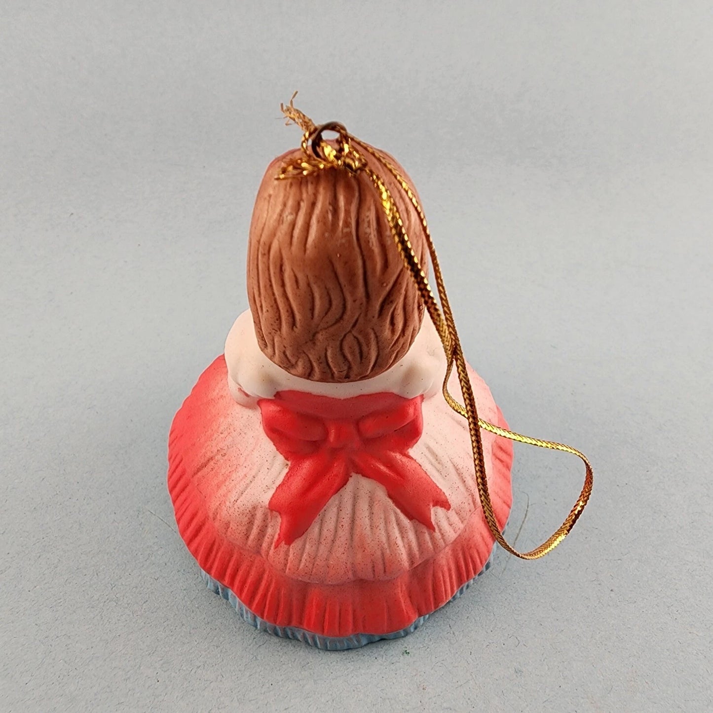 Young Girl Christmas Ornament Porcelain Bell Hanging Leg Chimes Vintage Boxed