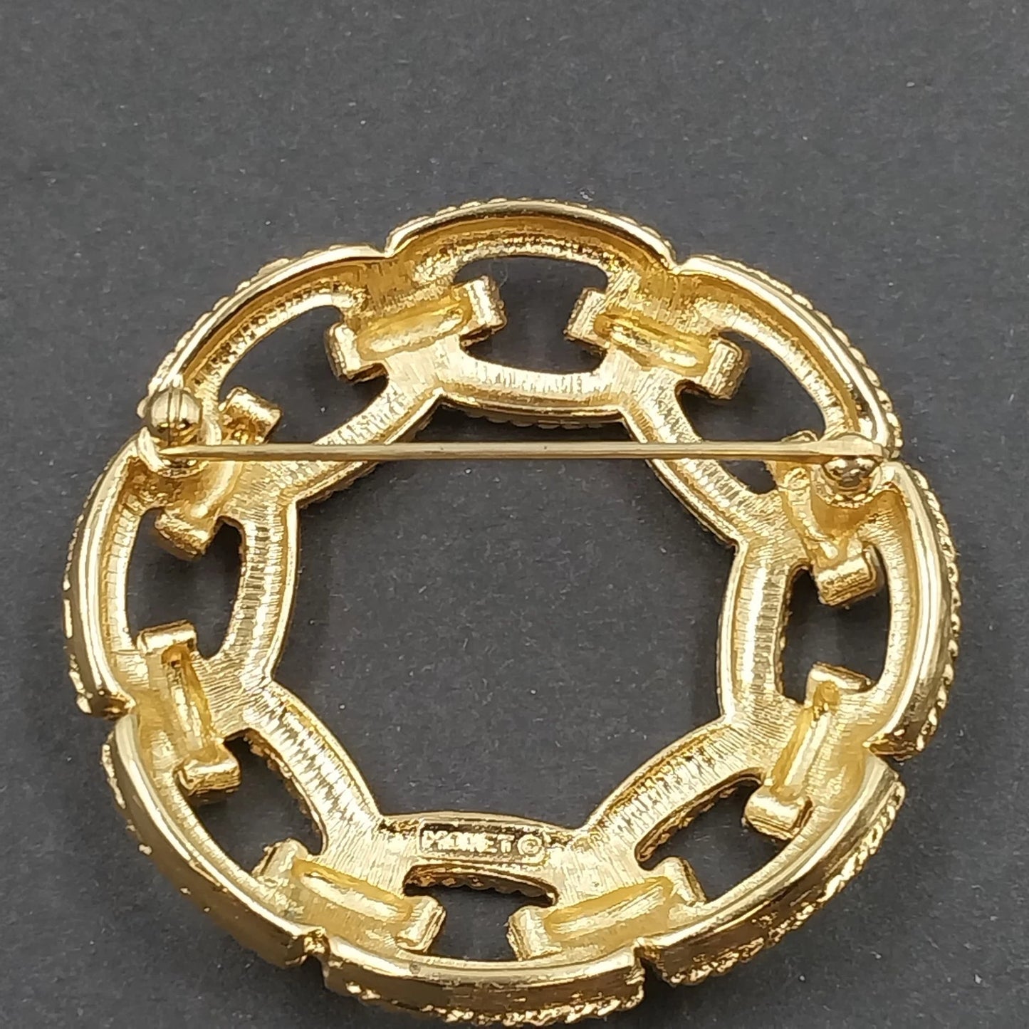 Monet Gold Tone Circle Brooch Interwoven Rope Chain Openwork Vintage