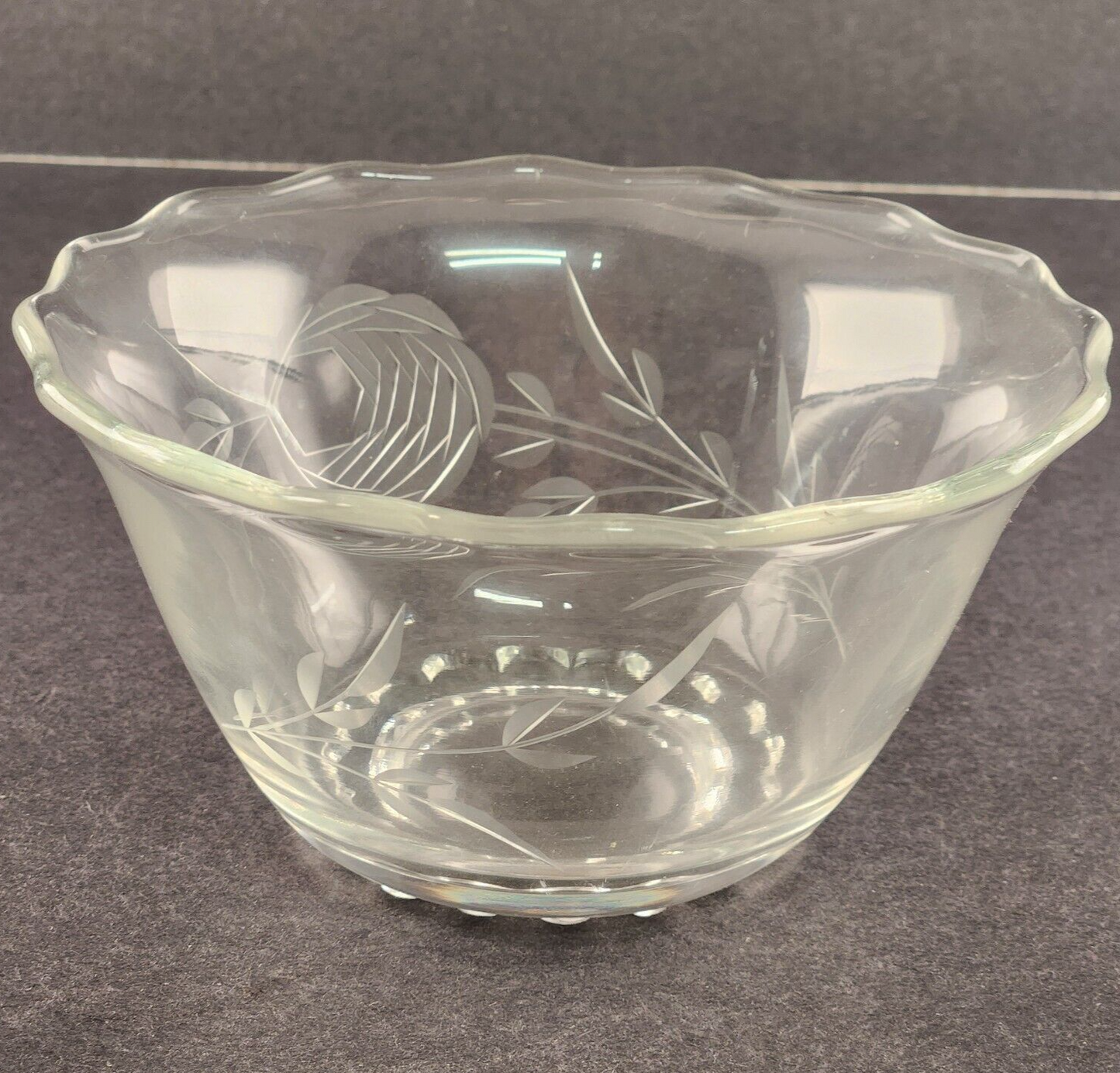 American Cut Elegant Glass Rose Cabbage Mayonnaise Bowl Liner Clear Vintage