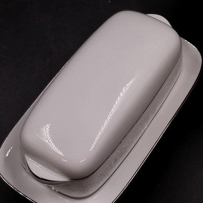Noritake Cumberland Covered Butter Dish 8" White Floral Platinum Trim Vtg