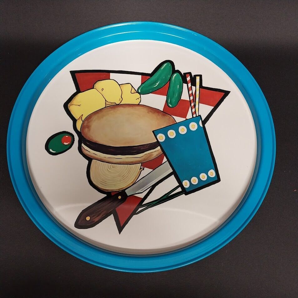 Cheinco 11" Round Metal Serving Tray Bright Colors Picnic BBQ Party Platter Vtg