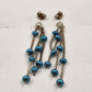 Sterling Silver Tone Chain with Teal Beads Ball Dangle Push Back Earrings 2"