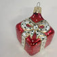 Czech Glass Christmas Present Gift Box Ornament Red Hand Painted 1.75" Vintage