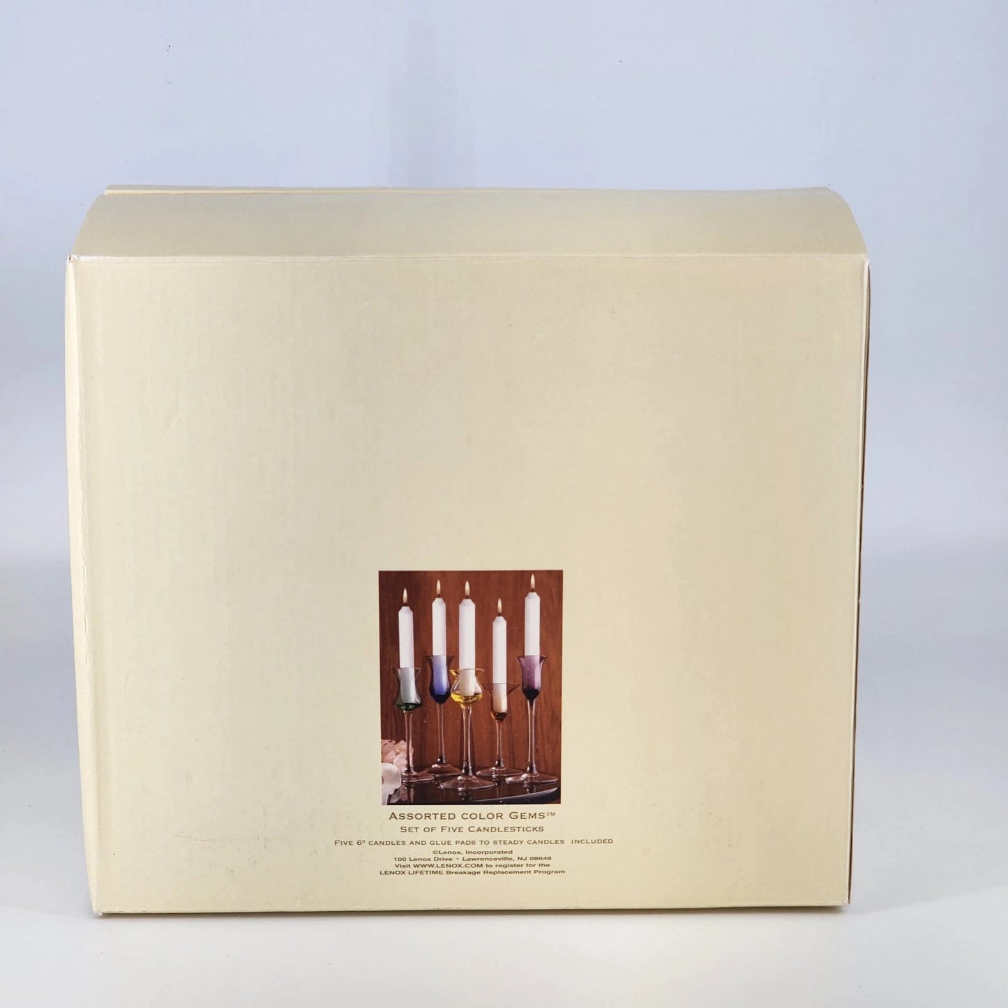 5 Lenox Color Gems Crystal Candlesticks Multi-Color Long Stem w Candles NIB NOS
