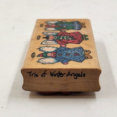 4 Wood Rubber Stamps Sleeping Kitty Country Angel Trio Flower Girl Bluebonnet