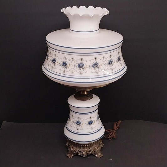 Quoizel Abigail Adams Blue Floral Milk Glass 3 Way Gone With The Wind Lamp Vtg