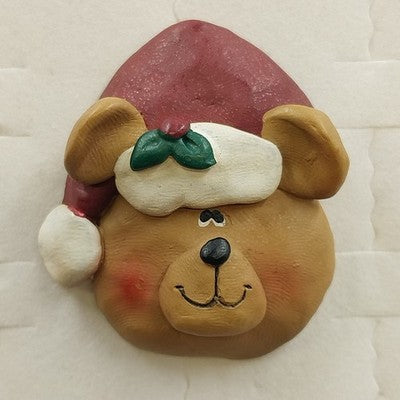 CMI Henton Brooch Christmas Brown Bear Face Head with Red Stocking Cap Pin China