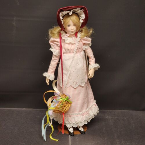 Franklin Heirloom Doll Ribbon & Lace with Basket MM-1415 Porcelain Soft Body 16"