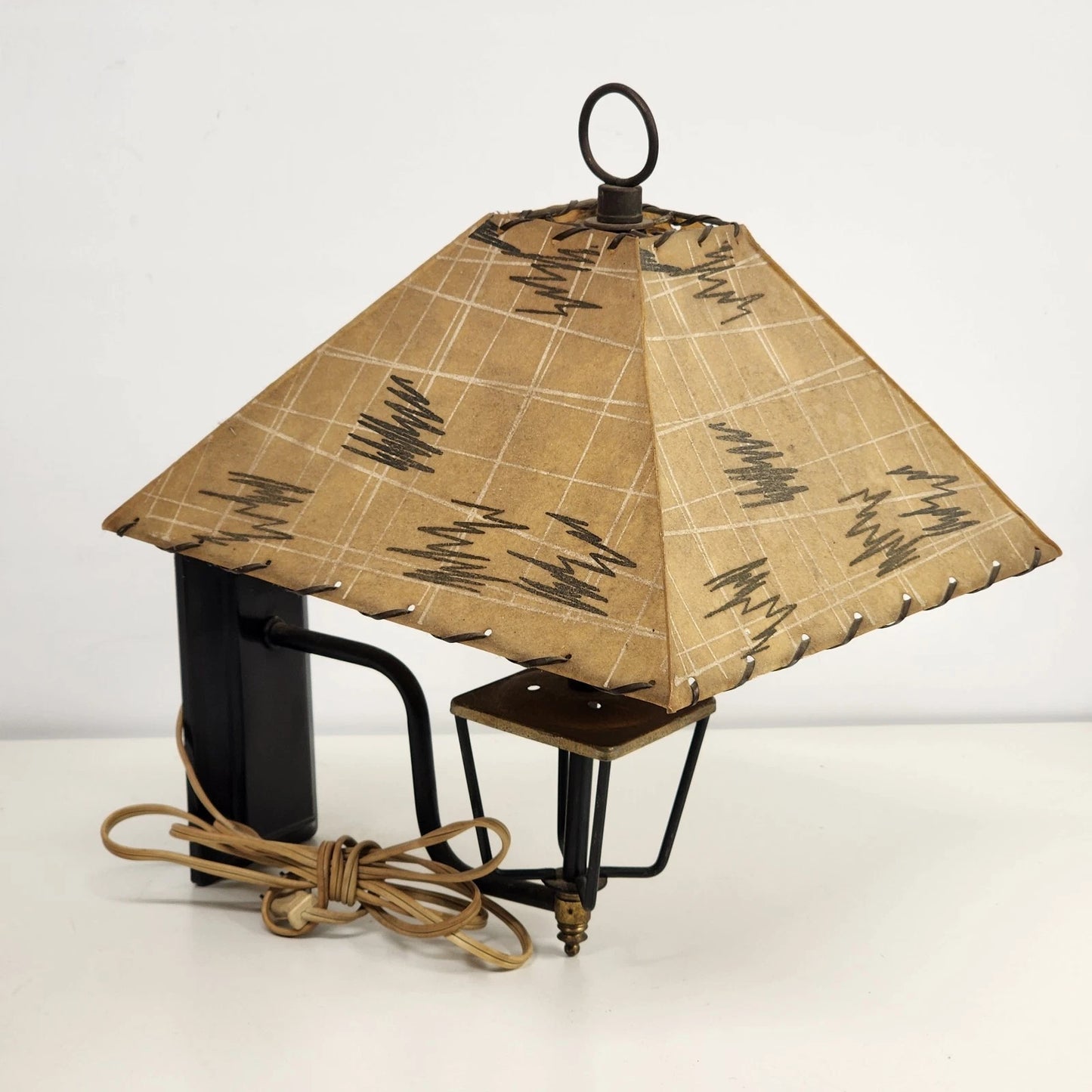 Wall Sconce Fiberglass Lamp Atomic Shade Plug-In Trapezoid 13" 1950's Light MCM