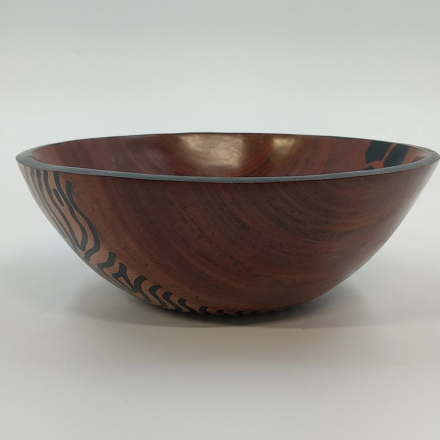 Hand Carved Natural Wooden Bowl 5.5" African Safari Animal Print Zebra Giraffe