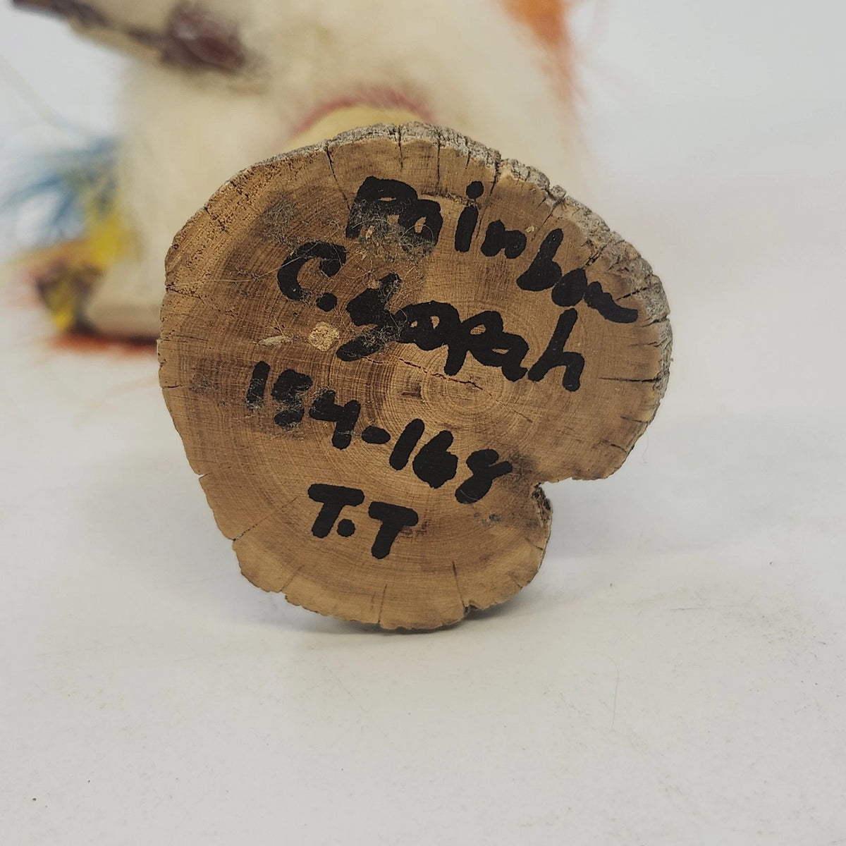 Rainbow C.Zopah Handmade Feather Folk Art Figure Colorful Wood Base 5" 154-168