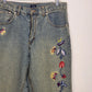 The Blues Missy Sz 10 Blue Denim Jeans 100% Cotton Embroidered Butterfly Flower