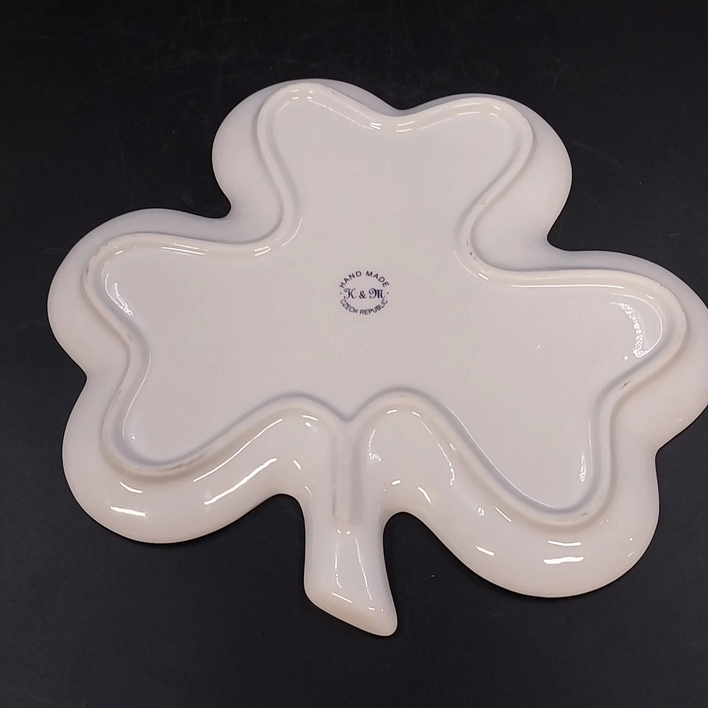 Handmade Czech Porcelain Clover Plate Lily of the Valley Gold Trim Trinket Dish