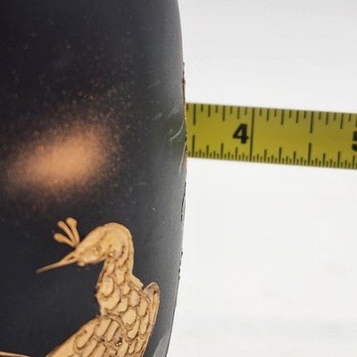 Vintage Kutani Japan Black Porcelain Vase – 8" Hand-Painted with 24K Gold Detailing, White Glazed Interior – Collectible Japanese Art Pottery