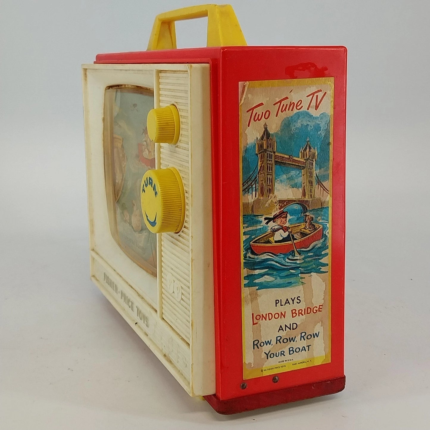Fisher Price Giant Screen Music Box TV Toy 1966 Vintage Works Collectible 2 Tune
