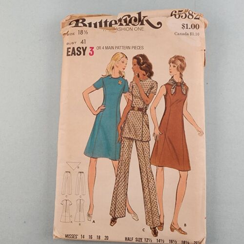 Butterick 6582 Vintage Sewing Pattern 70's Misses Half Sizes Dress Tunic & Pants