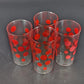 Red Polka Dot Glass Tumblers Set of 4 Clear Drinking Glasses 5" Tall 1960's Vtg
