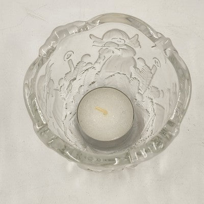 Mikasa Christmas Holiday Lights Candle Holder w Angels Crystal Frosted Glass 3"