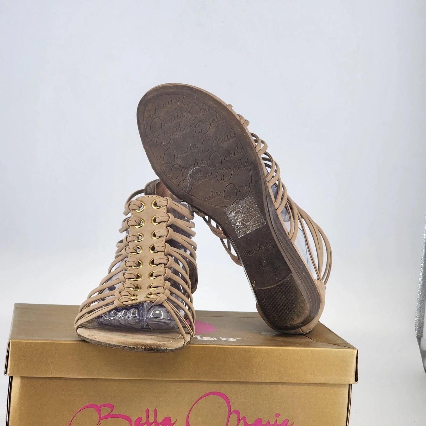 Bella Marie Gladiator Wedge Sandals Womens 8 Taupe Cage Style