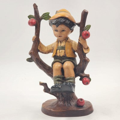 Vintage Ceramic Boy & Girl Figurine Pair – Sitting in Blooming Apple Trees – Hand-Painted Ceramic – Whimsical 11" Home Decor Set