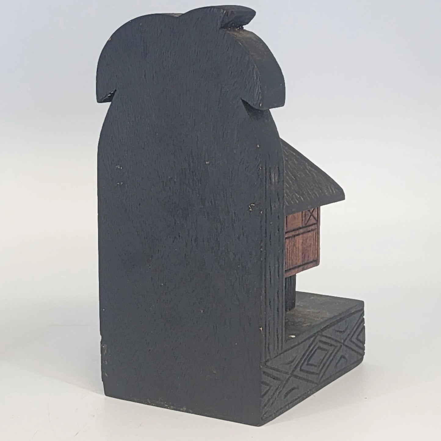 Hand Carved Tiki Hut Bookends Wood Polynesian Filipino Bahay Kubo Decor 8"x5"x4"