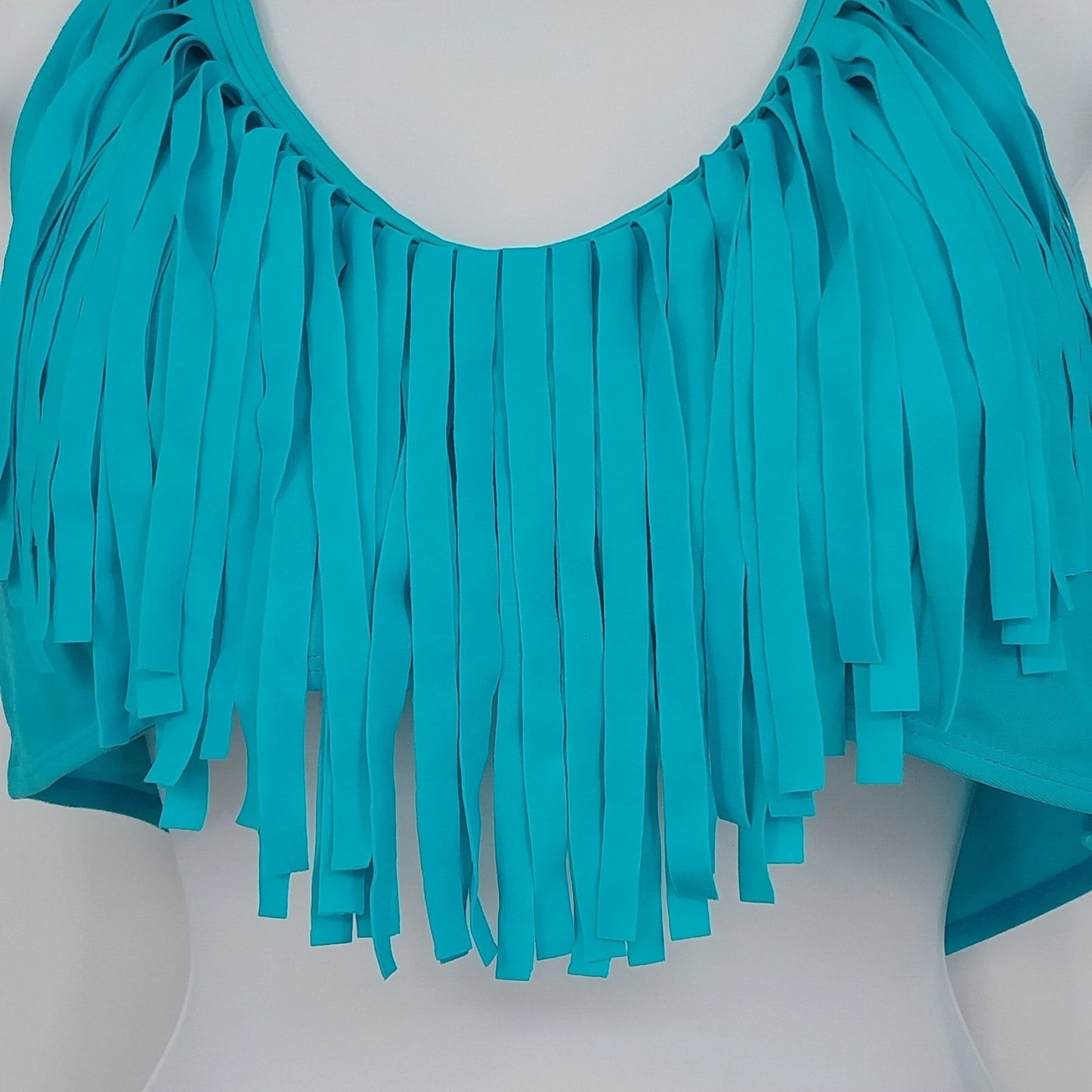 Capri Women's Fringe Halter Bikini 2 Piece Teal Blue Swimsuit Size L NWT