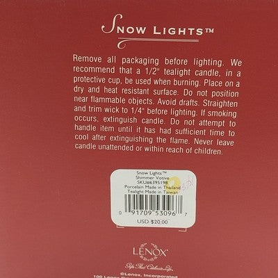 Candle Holder Lenox Holidays Snow Light Shimmer Votive Tealight Snowflake 4” NIB