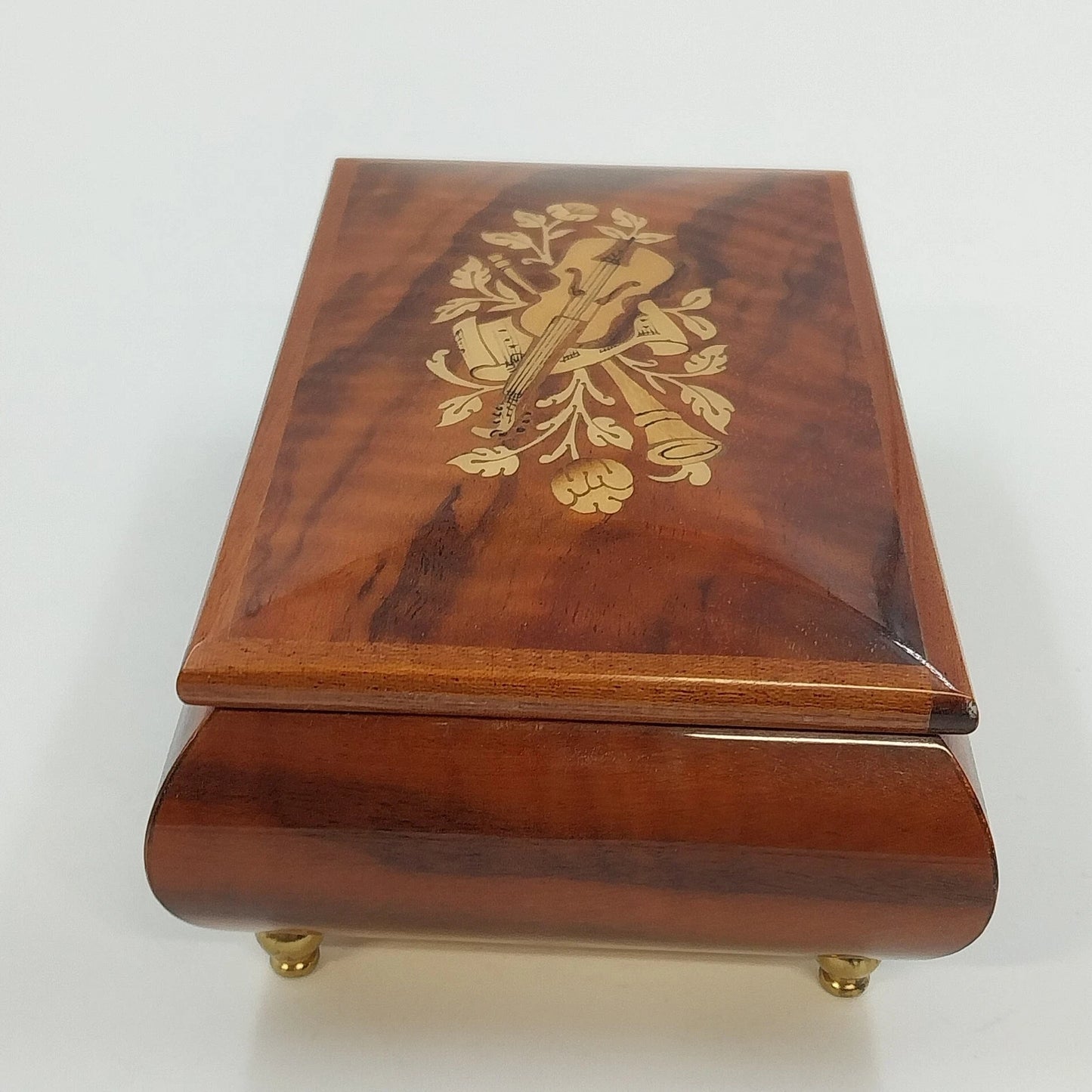 MAPSA Swiss Musical Movement Box Edelweiss Brass Wood Lacquer Music Jewelry Box