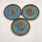Set of 3 Italian Toleware Coasters Gold Burnt Umber Pale Blue Handcrafted Italy 3.5"