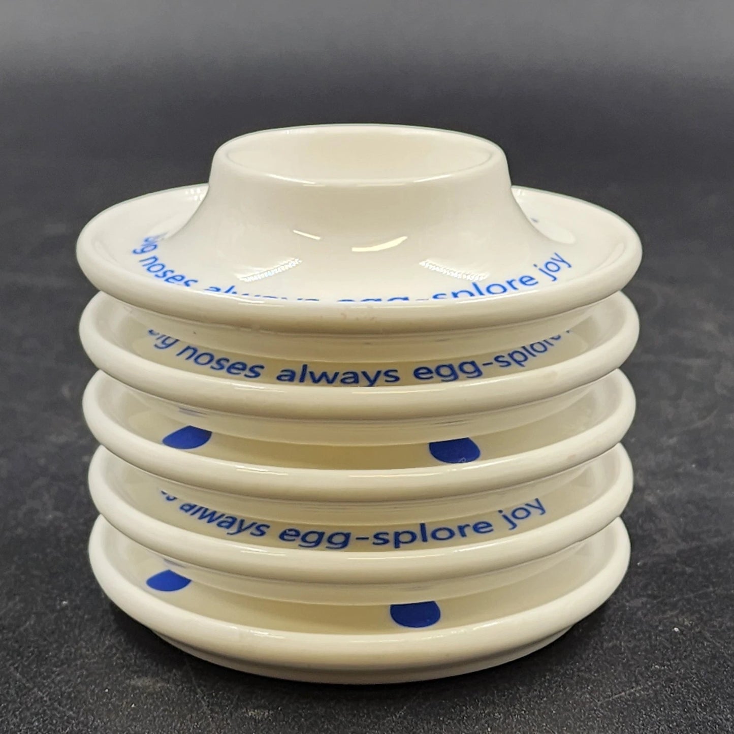 5 Cinf Ceramic Boiled Egg Holders Stackable White Egg Cups with Blue Face Design